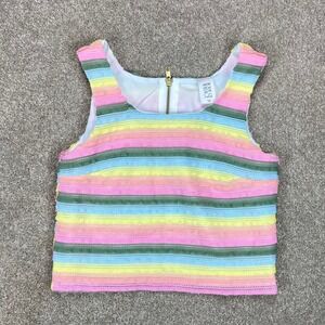 House of Wallace Rainbow Striped Crop Top Womens 2XS Multicolor Pastel Zipper